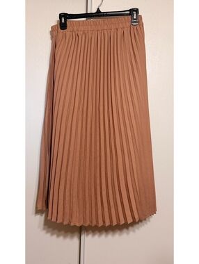 Sadie & Love Women's Pleated Midi Skirt Size L Tan Polyester